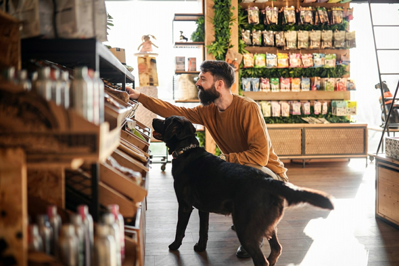 Dono de pet shop analisando margem de lucro com planilha financeira